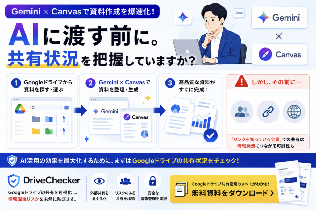 AIに情報を渡す前にGoogleドライブの共有状況を管理していますか?資料ダウンロードバナー画像
