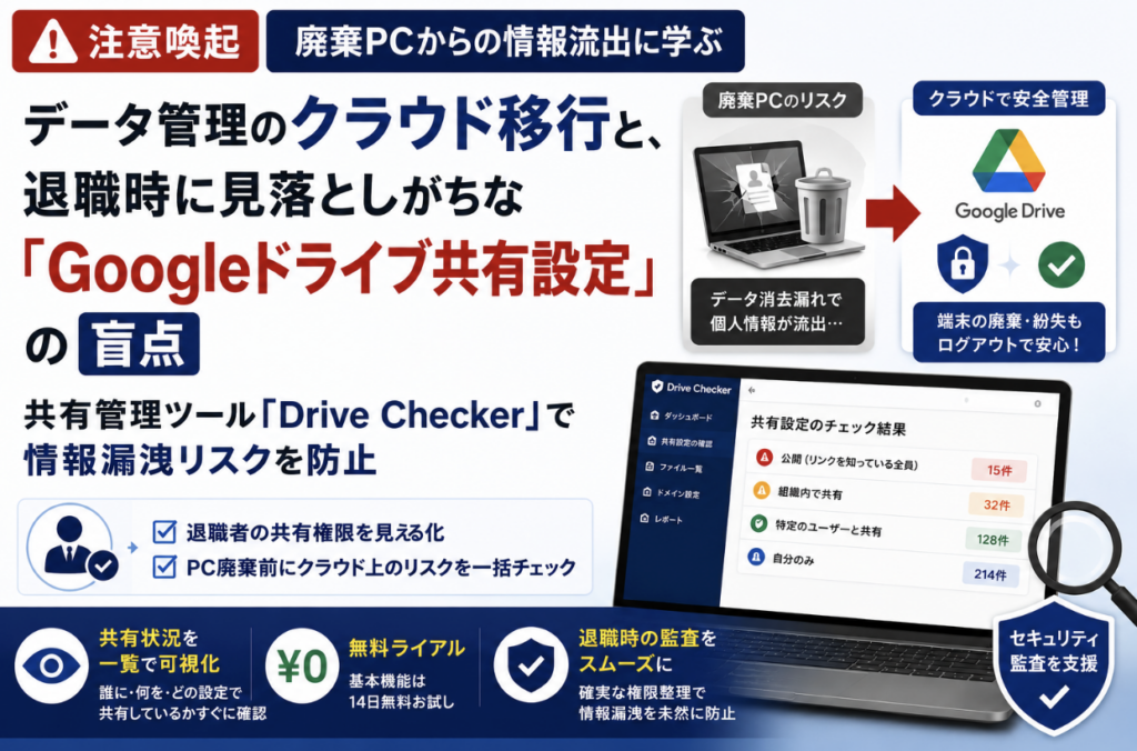 【注意喚起】廃棄PCからの情報流出に学ぶデータ管理のクラウド移行と、退職時に見落としがちなGoogleドライブ共有設定の盲点